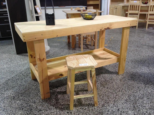 Pine Work Table with Shelf - 150x60x80cm 0