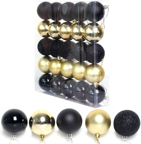 Yeooyoor 25 Black and Gold Christmas Balls 6cm 0