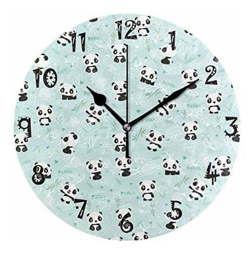 Attx Cartoon Panda Bamboo Wall Clock 0