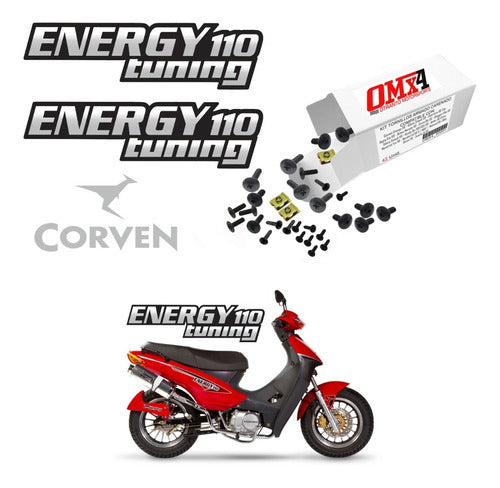 OMX4 Kit Tornillos Carenado Calcomanias Corven 110 Energy Tunning 0