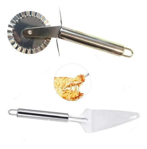 Steel Pizza Cutter Wheel Set with Spatula 0