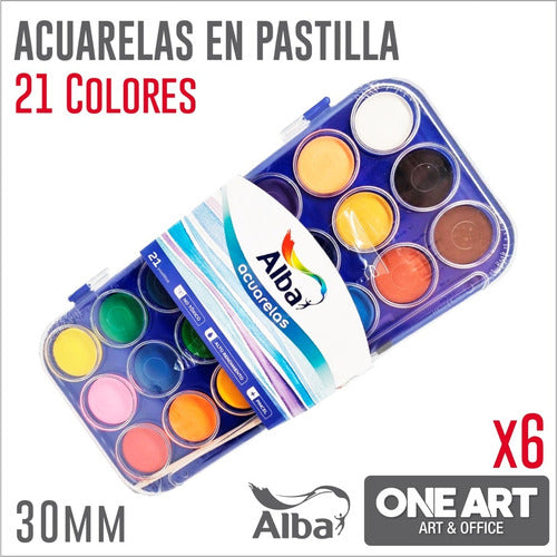 Acuarelas Alba En Pastillas X 21 Colores Pack X6 1