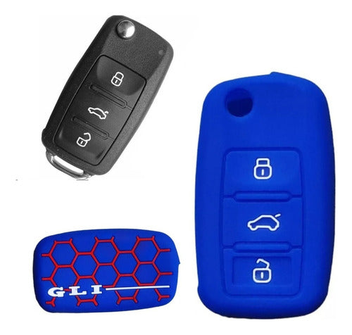 Steering Wheel Cover + Key Silicone Case - VW Golf GLI - Blue 4