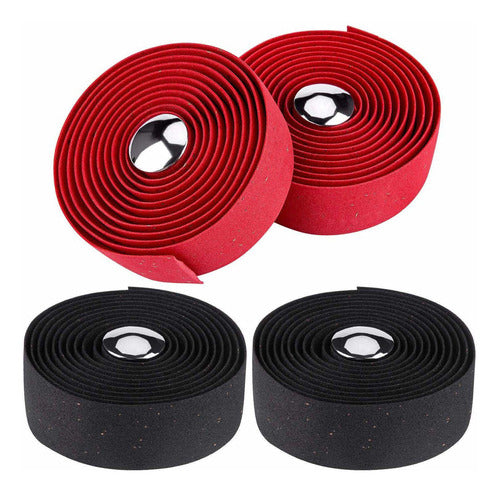 Awpeye Bicycle Handlebar Tape Cork Bar Tape With End Plugs - 4 Rolls (Black, Red) 0