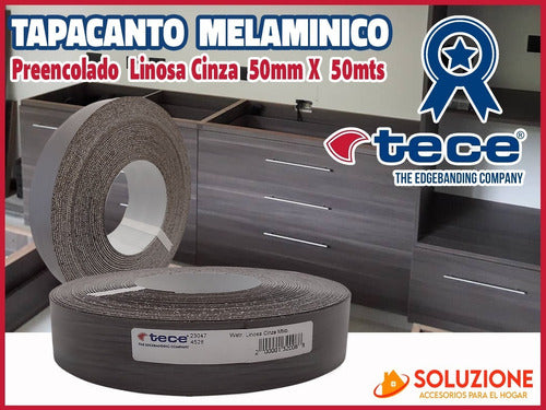 Filo Melaminico Preencolado Linosa Cinza 50mm X 50mts Tece 1