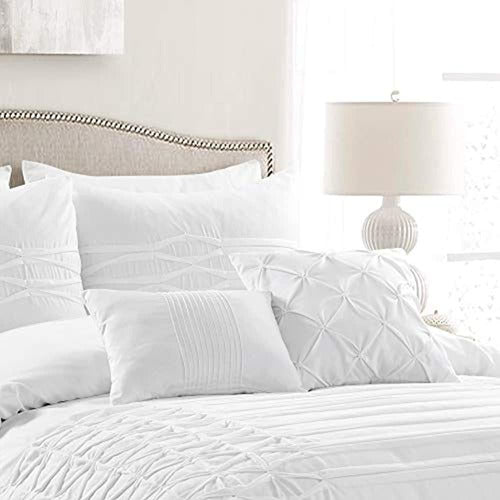 Lush Decor Arora Pleat 5-Piece Comforter Set, King, White 3