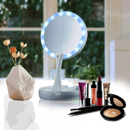 Espejo Led Doble Pila Rebatible Maquillaje Plegable Foldaway 4