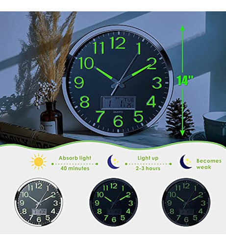 Plumeet Reloj De Pared Luminoso - 14 Inches Relojes De Pared Extragrande 1