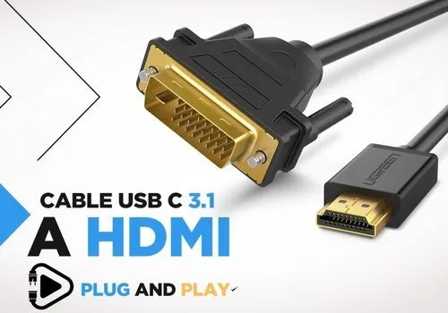 Cable Hdmi A Dvi 24+1 Fichas Doradas 1.5 Mts Pc A Tv Full Hd 1