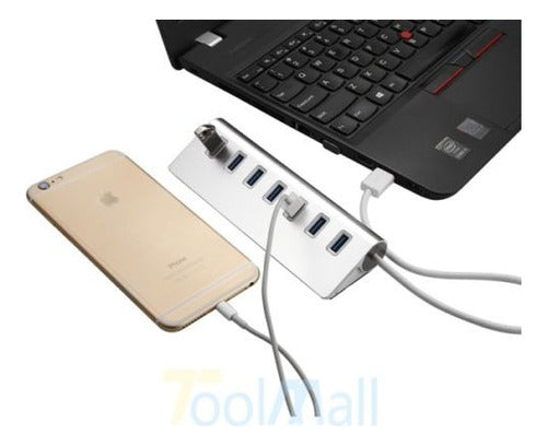 Aluminum USB 3.0 Hub 7 Ports 5 Gbps Speed + Power Adapter 6