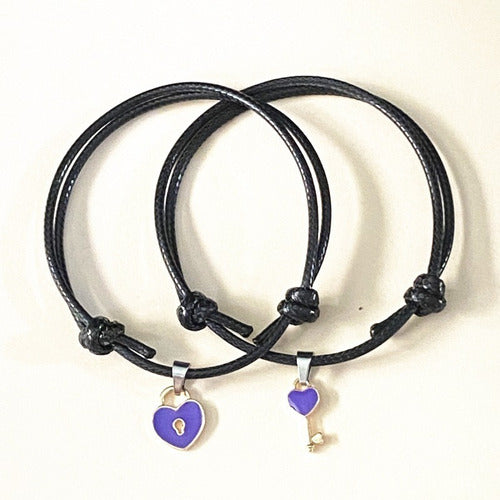 Burdah Purple Leather Friendship Couple Bracelet with Lock and Key 0