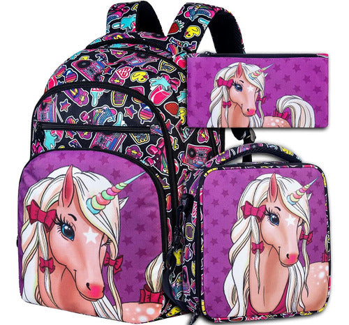 CCJPX Kit Escolar - Mochila Grande Y Lunchera Diseño Unicornio 0