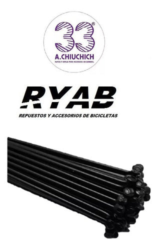 RYAB Black Bicycle Spokes 255mm with Nipples 36 Units 3