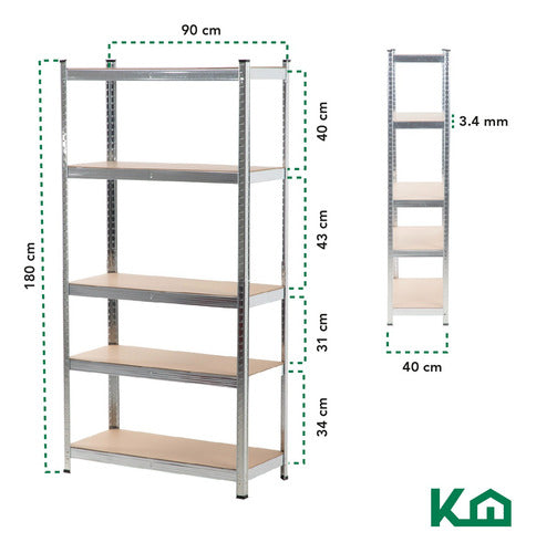 Kingshouse Metal Shelf with 5 MDF Wooden Shelves 180x90x40cm 4