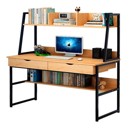 Ground Industrial Style Desk with Shelves - Office Study 0