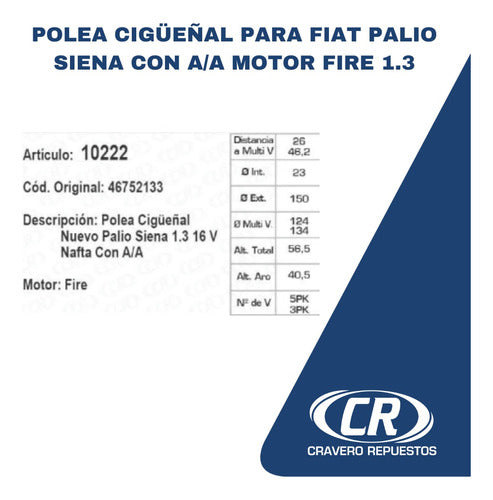 Polea Cigüeñal Para Fiat Palio Siena Con A/a Motor Fire 1.3 1