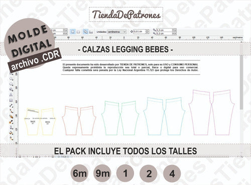 Molde Patron Coreldraw Calza Legging Bebes De 6meses A 4años 2