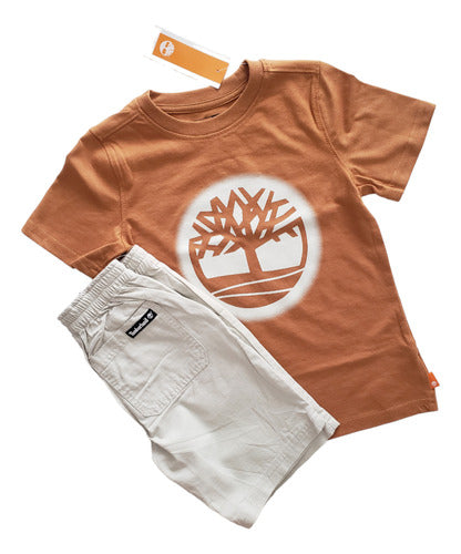 Timberland Kids' Set: Beige T-Shirt and Shorts, 5 Years 0