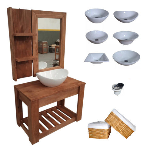 DF Hogar Vanitory With Support Shelves 60cm + Sink + Mirror 0