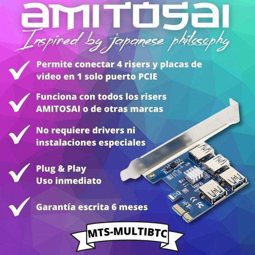 Amitosai PCIe USB Mining Riser Board with 4 USB Ports Maximizes Profit A4 1