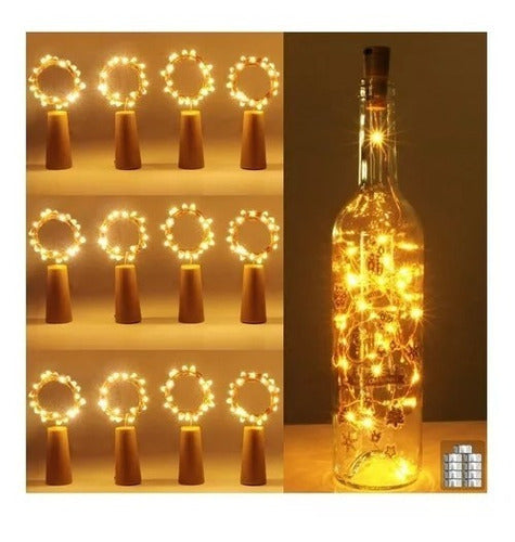 Set X24 Tapon Luminoso Led Botella Vino Luz Alambre Calida 3