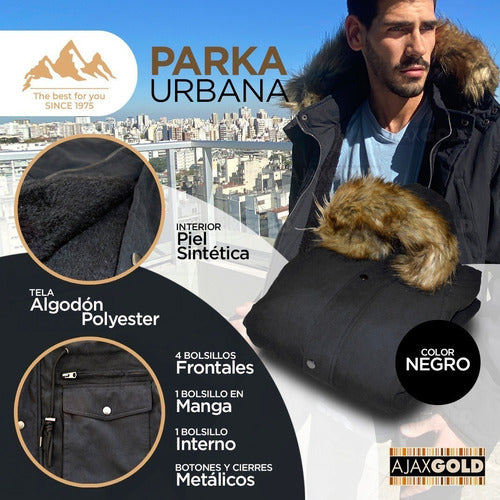 Men's Winter Parka Jacket, Lined with Gabardine, Fur Hood 7