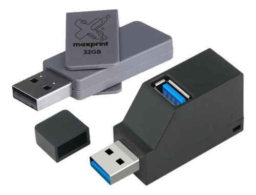 Hub Usb 3portas 1usb 3.0 +2usb 2.0  + Pendrive Maxprint 32gb 0