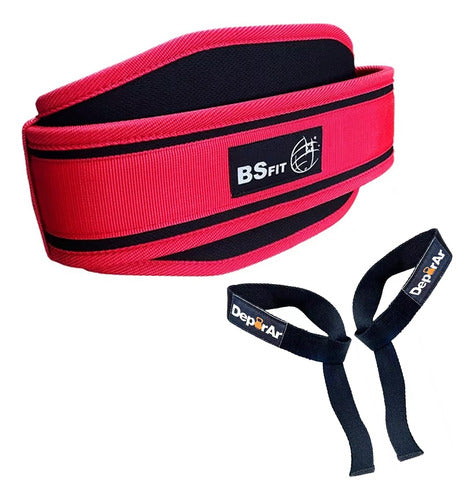 Red Weightlifting Belt + Back Straps Gym Weightlifting Cinch 0