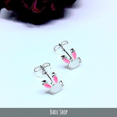 Barú White Steel Bunny Ears Earrings in Pink 3