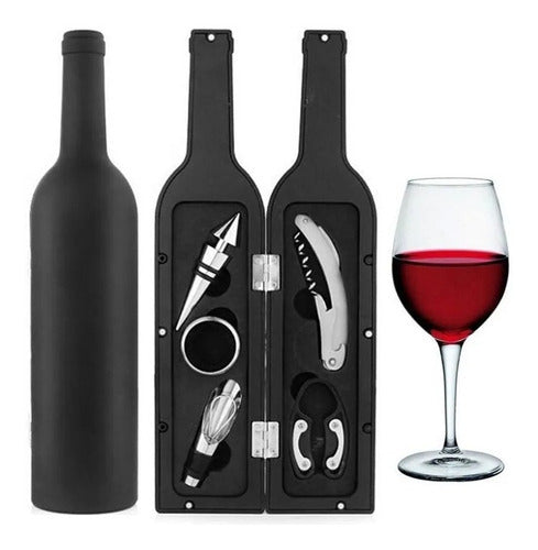 Set De Vino En Forma De Botella + 5 Accesorios Estuche Iman 0