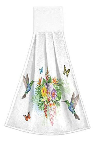 SLHKPNS Hummingbird Floral Hand Towels for Kitchen 1