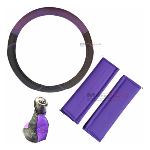 Fundas Mitre Sport - Volkswagen Up - Steering Wheel Cover + Gear Shift Cover + Purple Seat Belt Covers 0