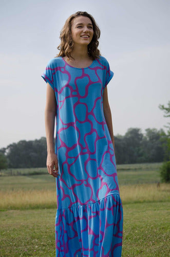 TLS Turquoise Print Long Dress 0