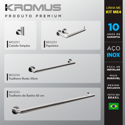 Kit Acessórios Para Banheiros 4 Peças Inox - Kromus Kitme4 1