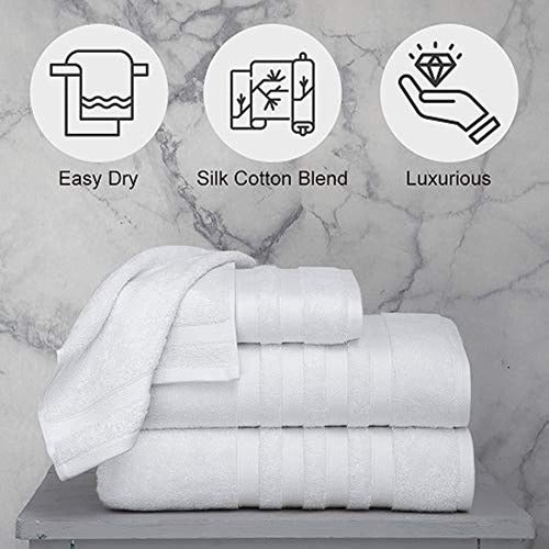 Towels Beyond - 4 Piece Luxury Cotton and Silk Bath Towel Set 2