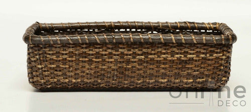 Rectangular Rattan Organizer Basket Tray with 6 Divisions Woven 1