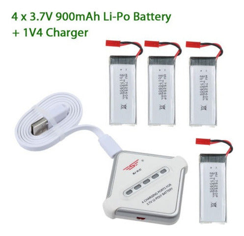 4 X 3.7V 900mAh Li-Po Battery with JST Plug + 1V4 Charger Kit 2