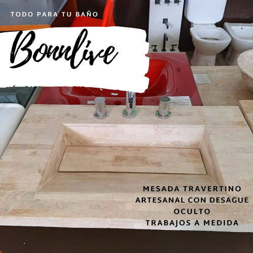 BonnLive Mesada Mármol Travertino Artesanal 86x50 Cm. Bacha A Medida 3