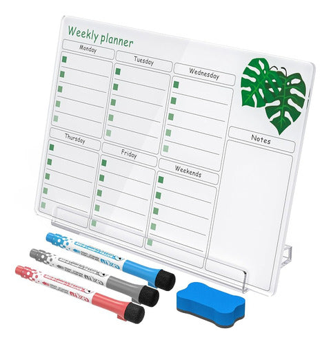 MaxGear Desktop Whiteboard - Glass Weekly Planner 9.8" x 7" 0