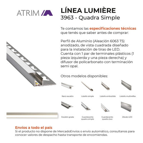 Atrim Guardacanto Piso Led Aluminio Atrim Porcelanato 10x13 3963 2