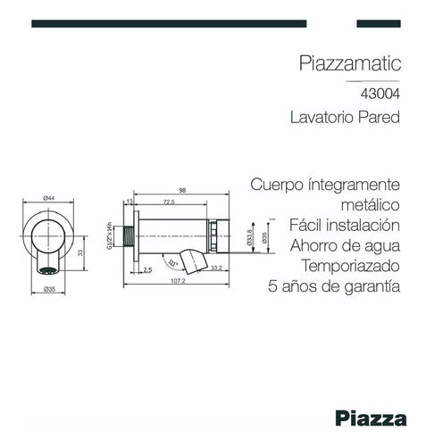Piazza Wall-Mounted Timed Lavatory Faucet Piazzamatic 43004 2