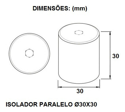 Isolador Paralelo 30x30 M6 1