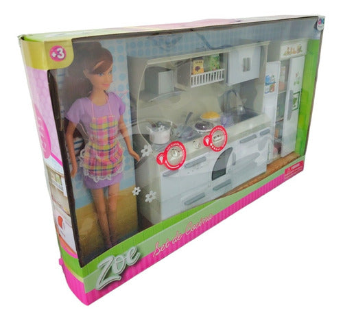 OKI Set De Cocina Oki Zoe Muñeca Articulada 30cm Luz Accesorios 1