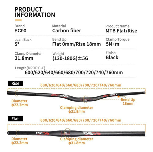 EC90 Carbon Fiber Handlebar 72 cm Straight 5° MTB 4