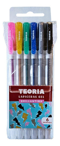 Boligrafo Teoria Gel Colores Con Glitter X6 Serviciopapelero 0