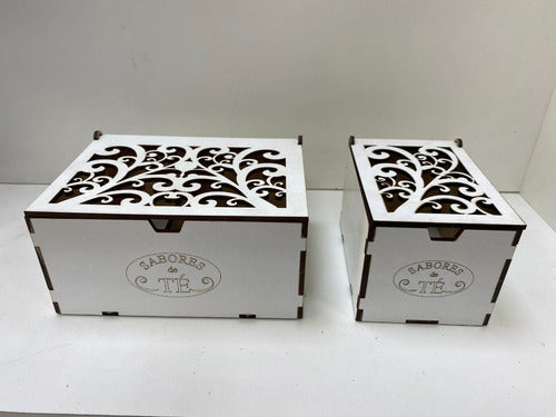 Artística El Ciprés White MDF Tea Box with Cut-Out Lid - Set of 2 Units 1