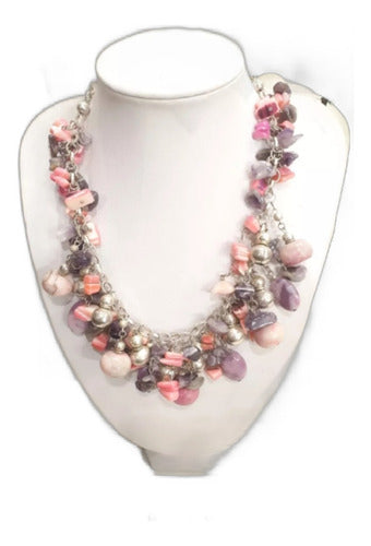 Viviana Moreno Natural Stone Necklace, Crazy and Purple Agate 0