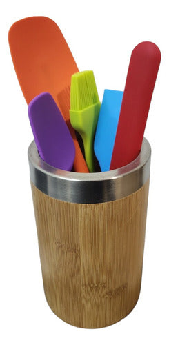 We Glam Bamboo Utensil Holder + 5-Piece Silicone Utensil Set 5