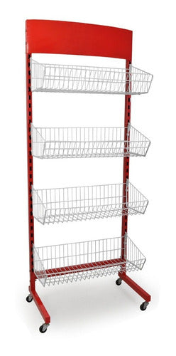 Exhibidor Con 4 Canastos Y Ruedas 0.75x0.45x1.87 M. 0