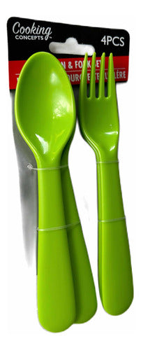Cooking 4-Piece Fork and Spoon Set for Kids - Green 0